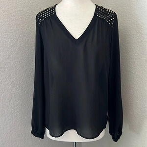 ROSE & OLIVE black semi sheer gold detailed top